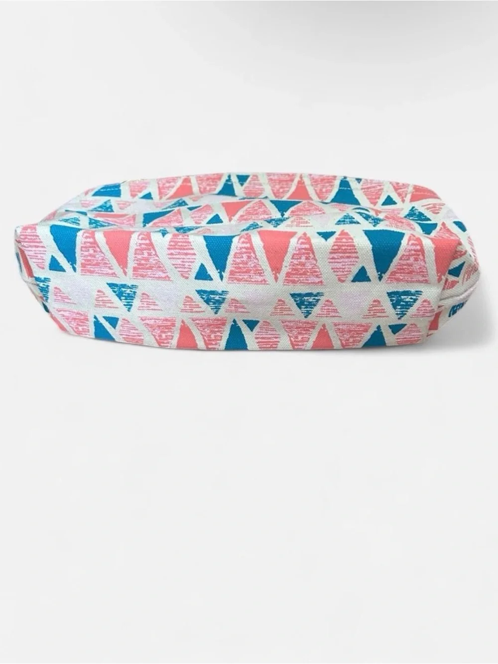 FEED10 Geometric Triangle Print Pouch in Pink & Teal